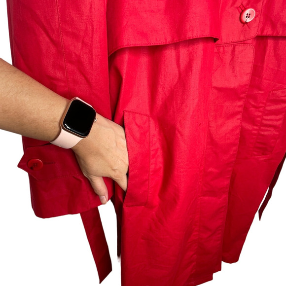 NEW! London Fog 14 Classic $249 Waxed Canvas Trench Coat Long Rain Jacket Red - Picture 13 of 14